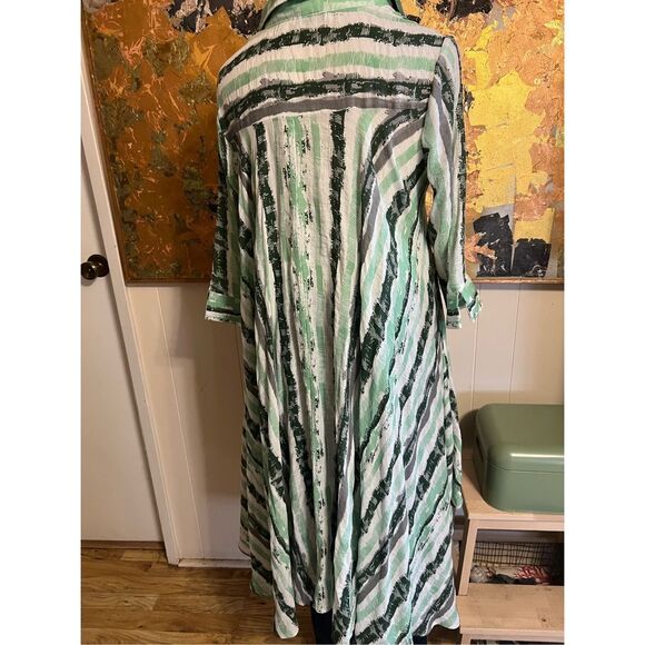 Patrizia Luca Italy Green Flowy High/Low Blouse Unique! L - Picture 4 of 7